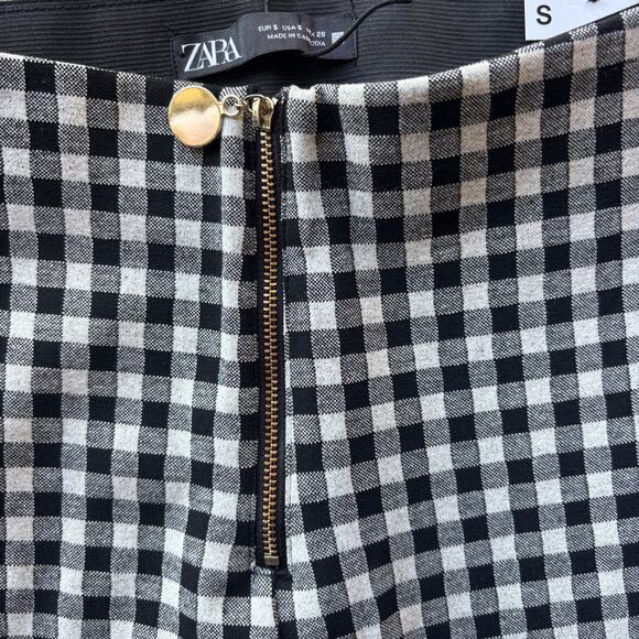 Zara Legging High-Rise Womens S White Black Gingham Plaid Checkered Skinny Pants - Picture 6 of 14